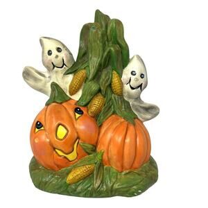 Vintage Halloween Pumpkin Ghost Figurine 8" Signed CB 2007 Beasties Style
